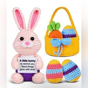 BUY NOW 5 Pc Easter Positive Crochet Bunny & Eggs in Basket - Boutique